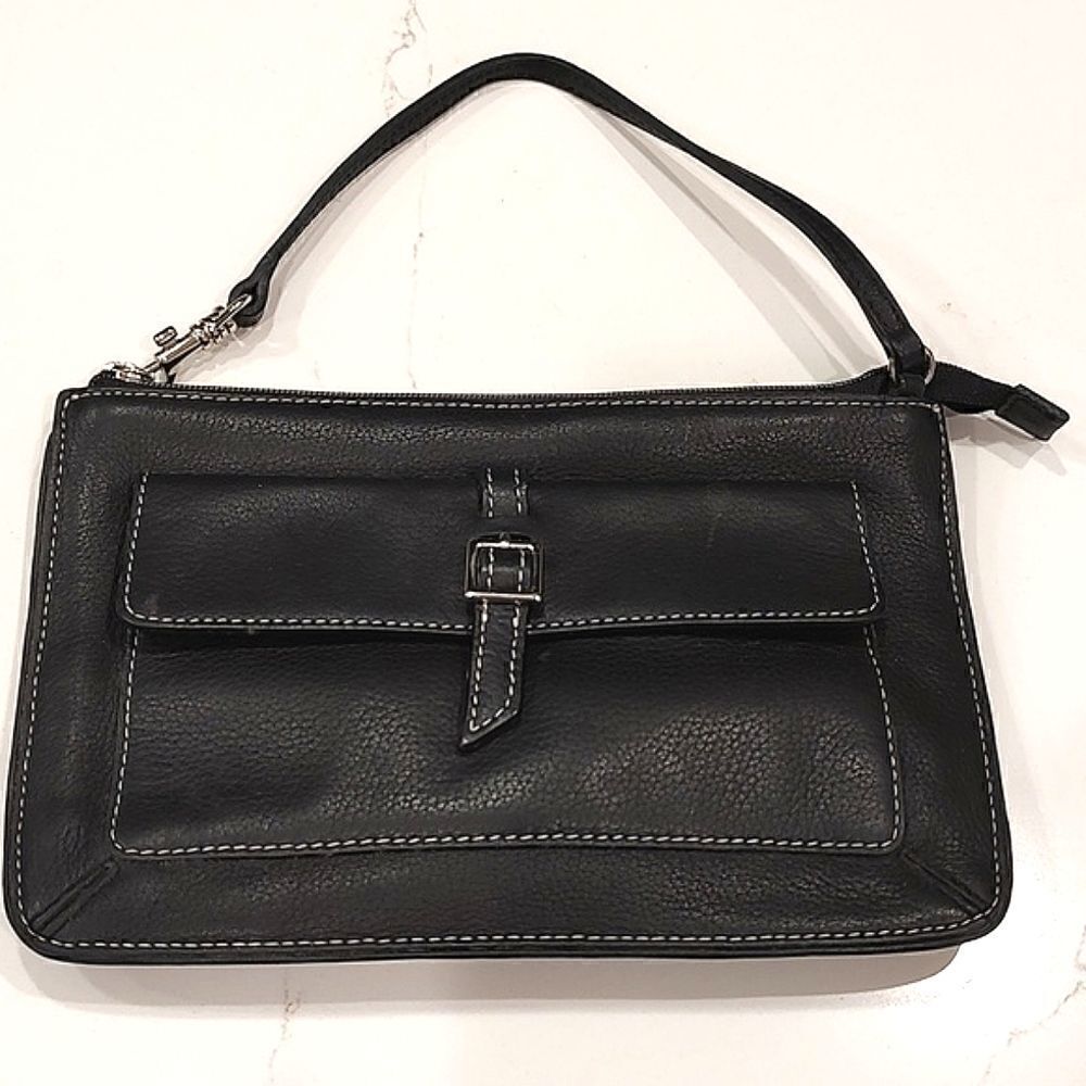 Black Leather Top Handle Wristlet Bag Y2K